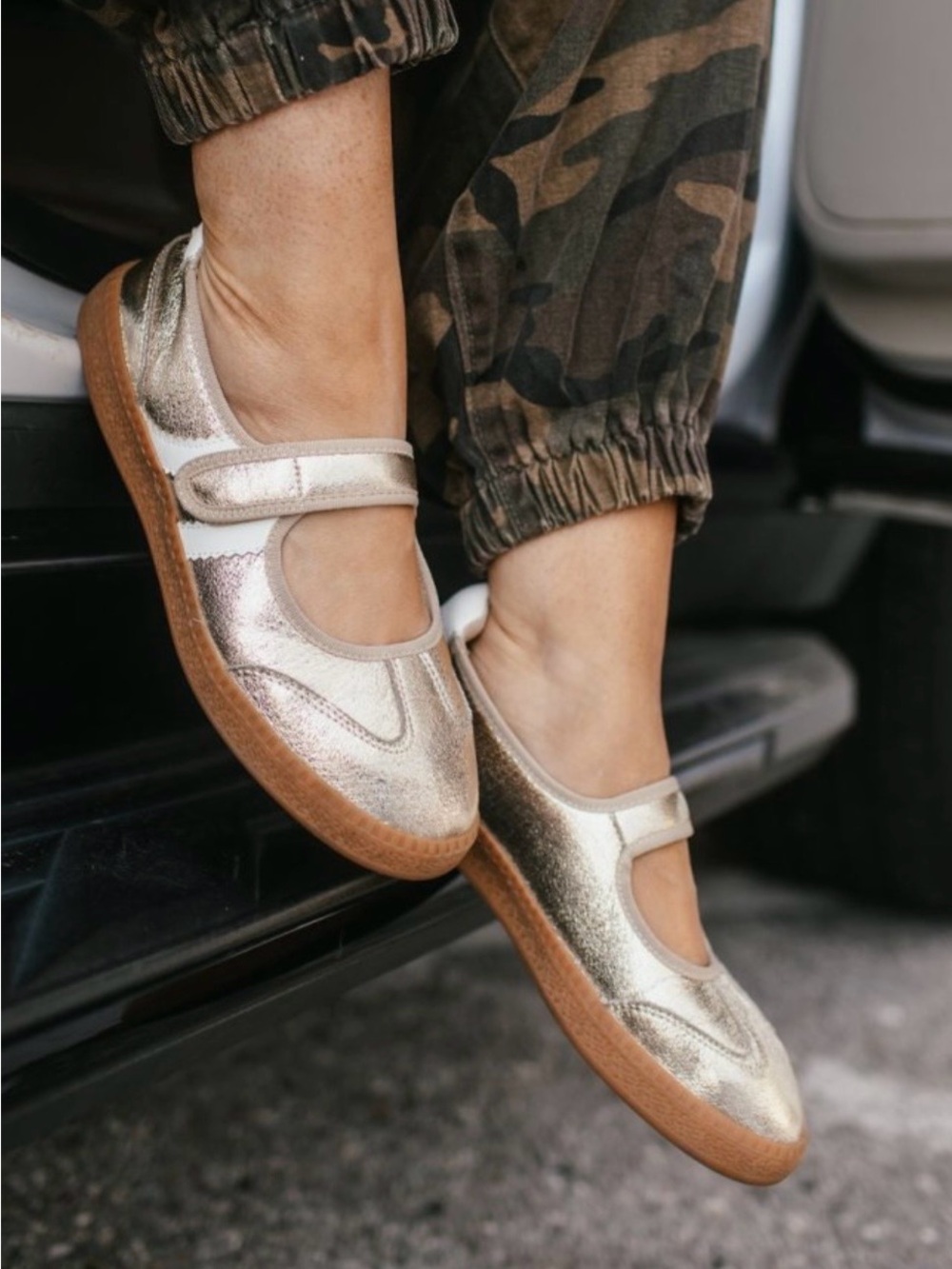 Metallic Gold Mary Jane Flats with Cushioned Sole